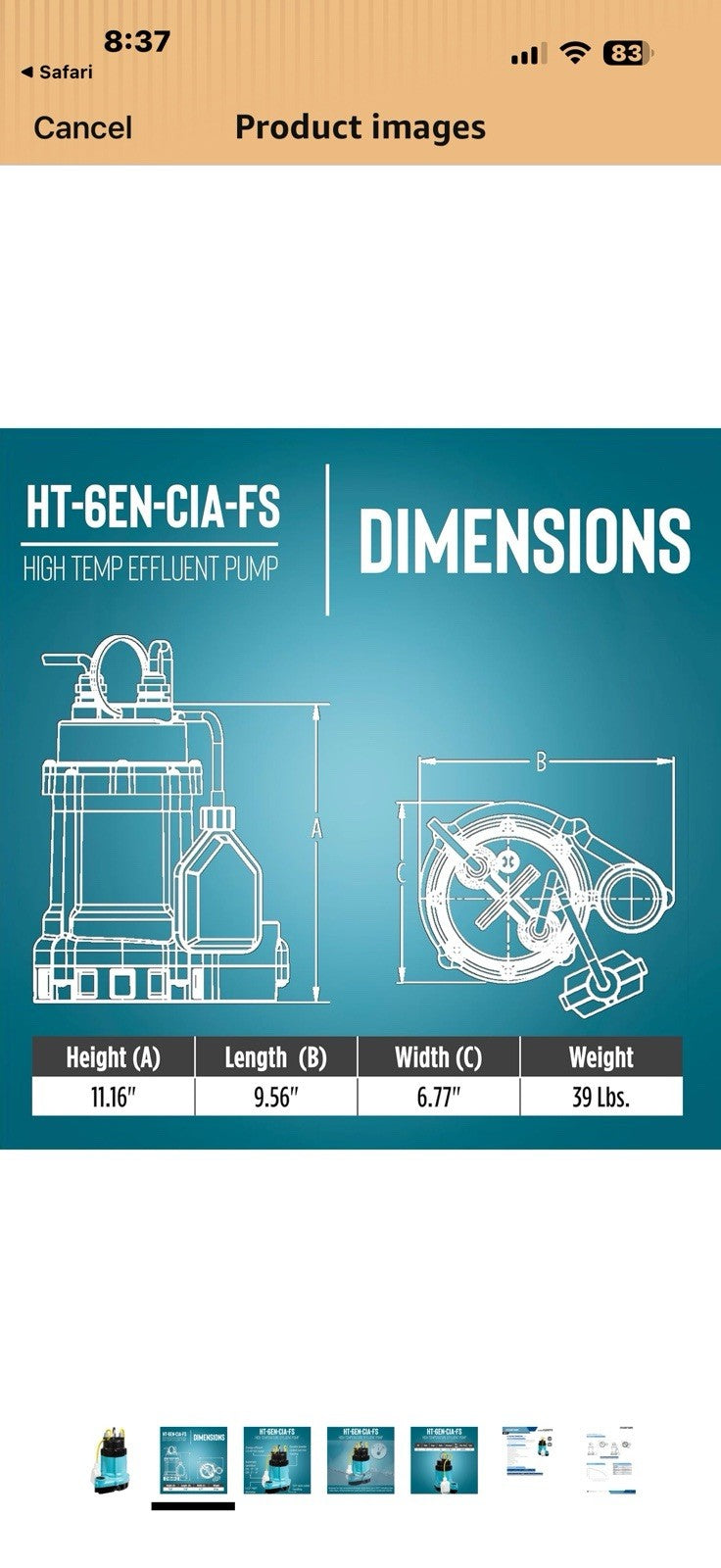 Little Giant HT-6EN-CIA-SFS, 115 Volt, 1/3 HP, 3540 GPH High Temperature 