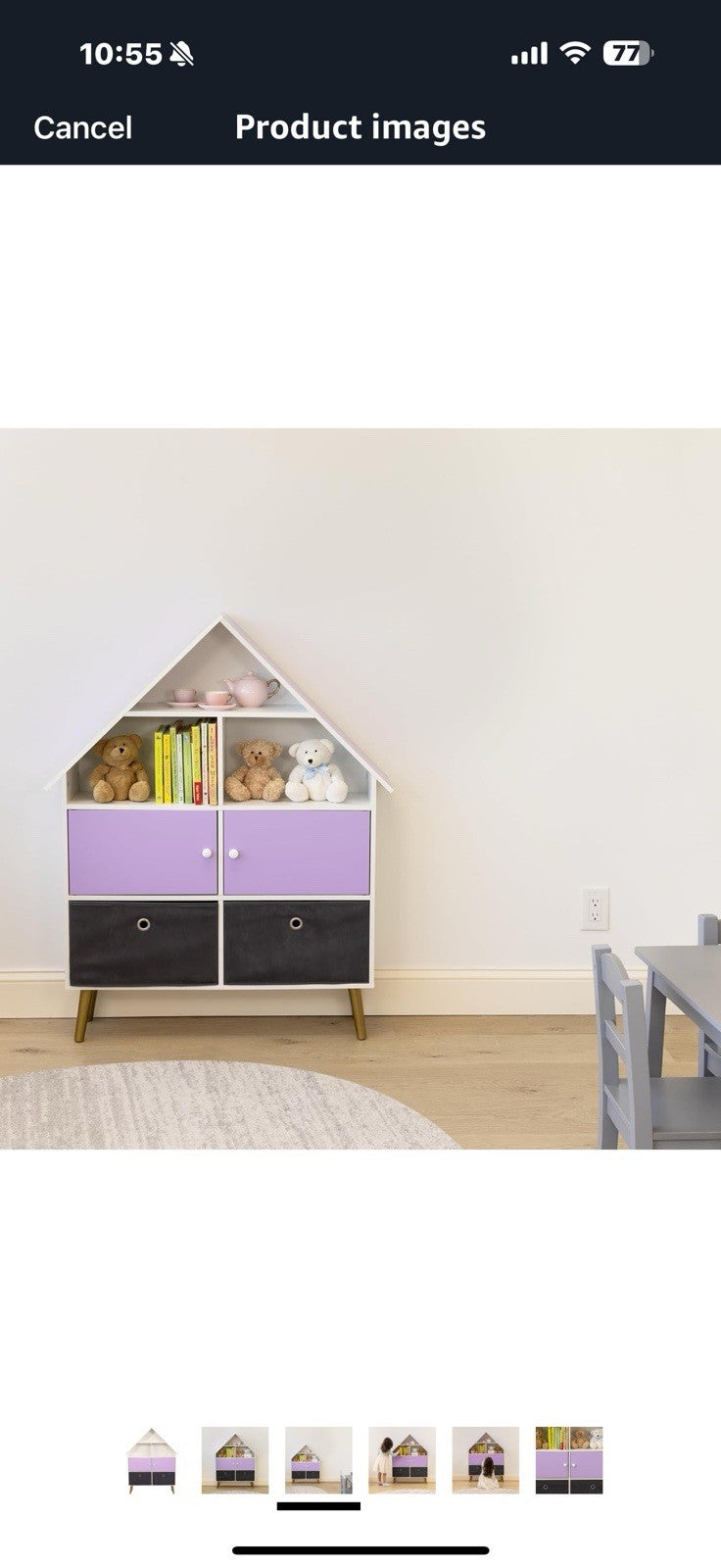 Humble Crew Violet Dollhouse Storage Organizer & Bookcase with 2 Fabric Bins,