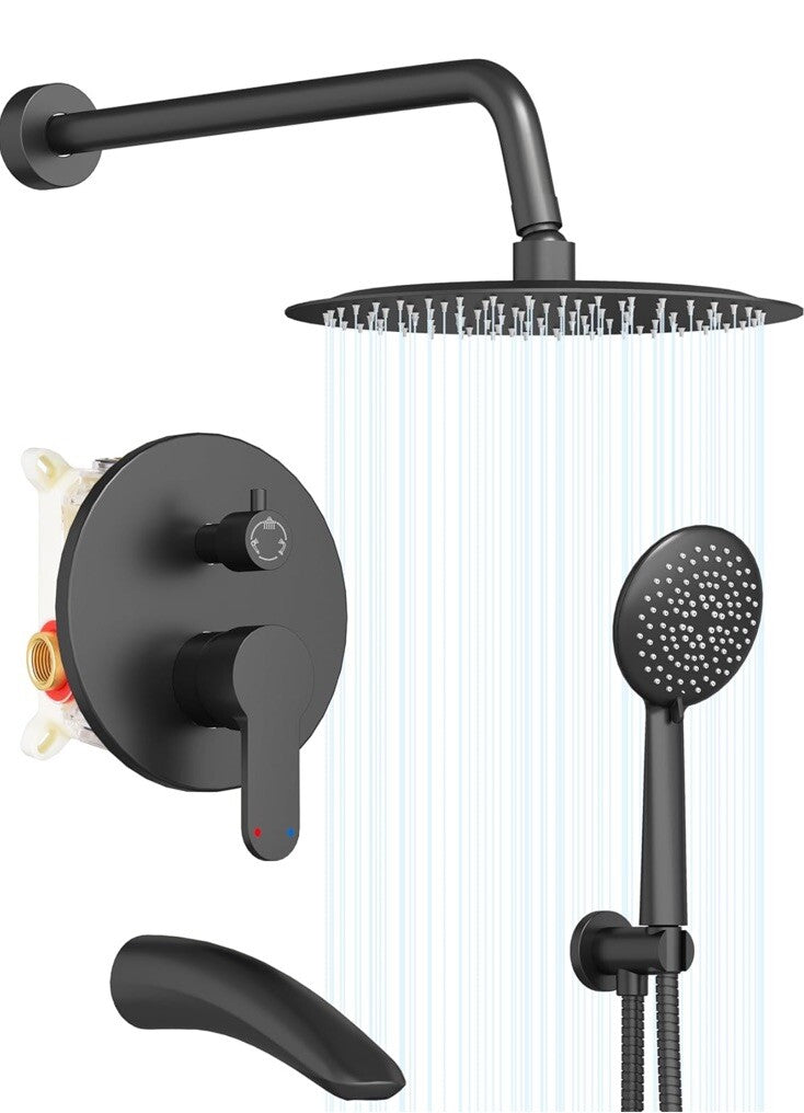Gabrylly Shower System with Tub Spout, Black Bathtub Shower Faucet Set, 10" 