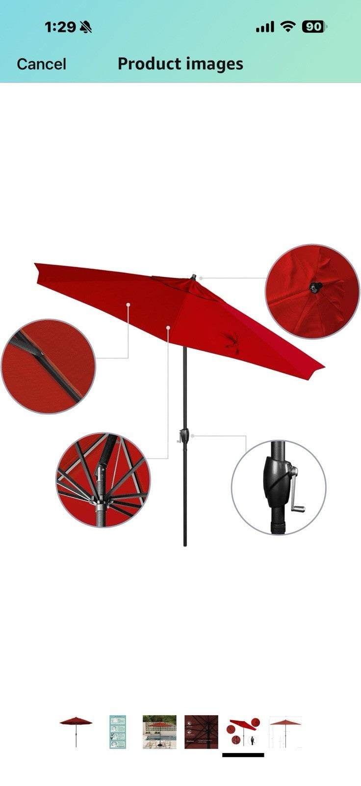 California Umbrella 9' Rd Aluminum Patio Umbrella, Crank Lift, Auto Tilt, 