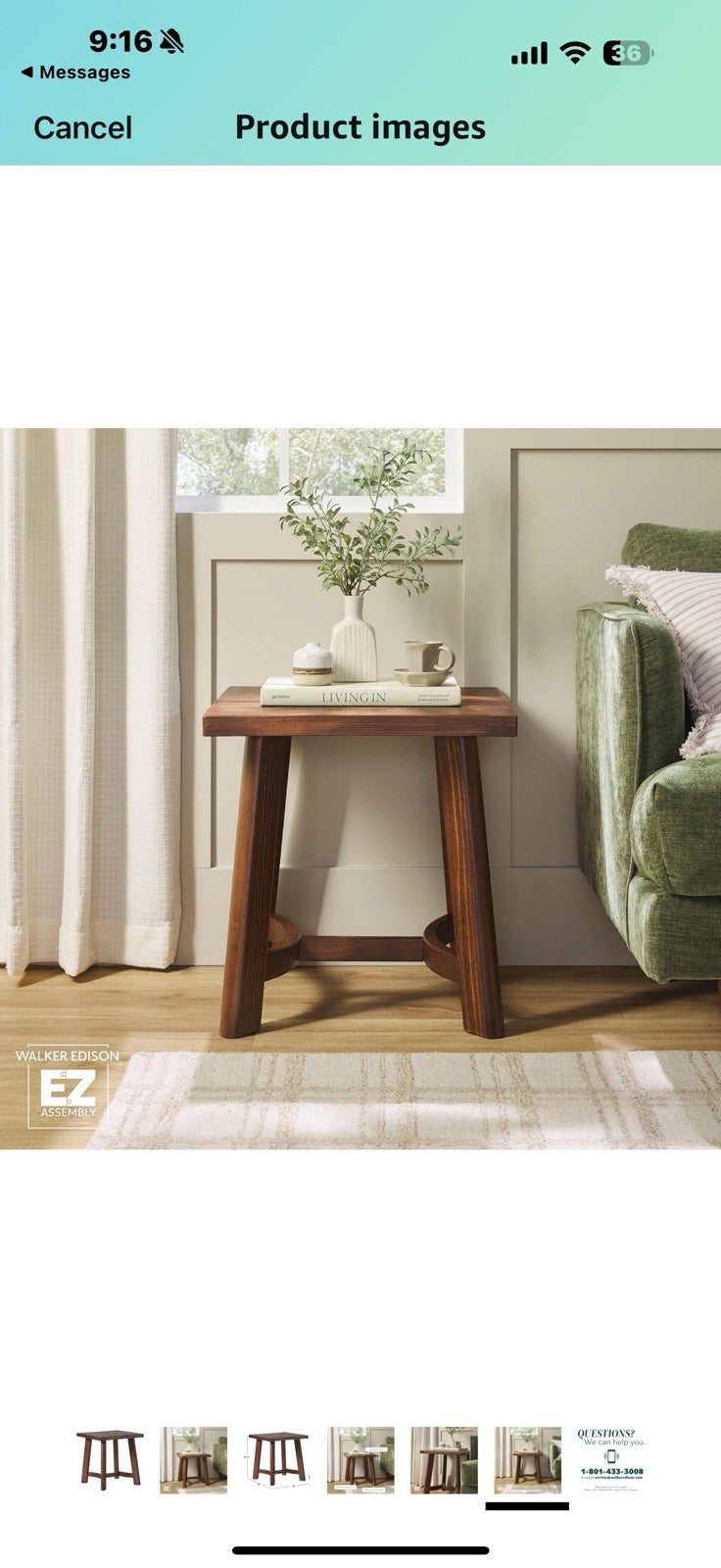 Walker Edison Colt Modern Farmhouse Solid Wood Square Side Table, 18 Inch