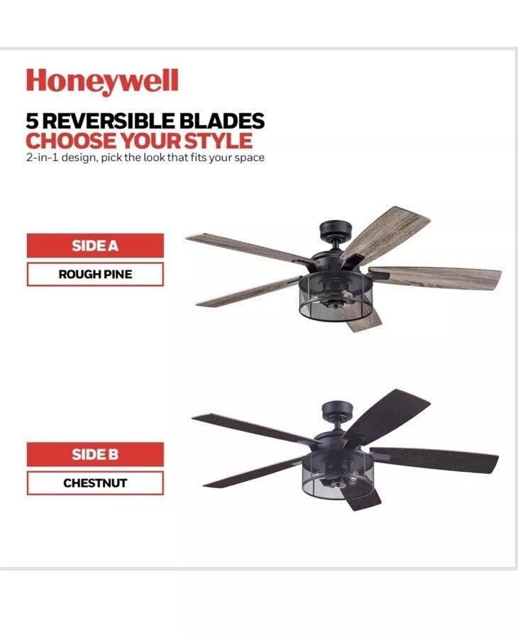 Honeywell Ceiling Fans Carnegie, 52 Inch Industrial LED Ceiling Fan with Light