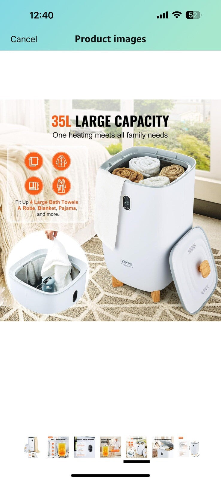VEVOR Towel Warmer 35L, Towel Warmer Bucket with Drying Modes(2-5h)