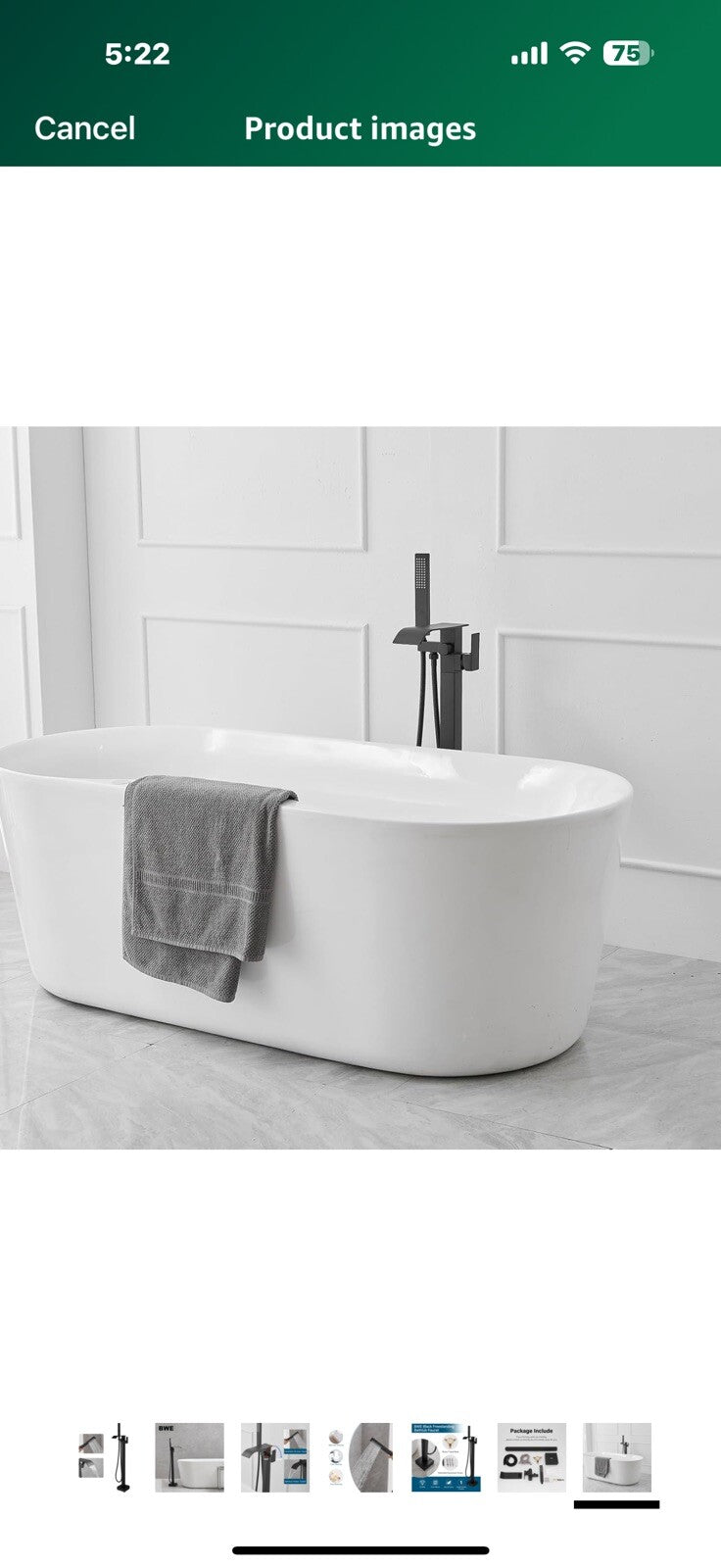 BWE Black Freestanding Bathtub Faucet Floor Mounted Tub Filler Waterfall