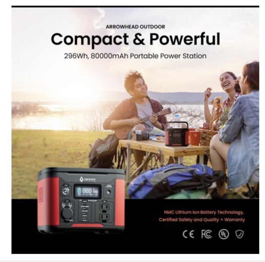 ARROWHEAD OUTDOOR 296WPortable Power Station, Lithium, Solar Generator,