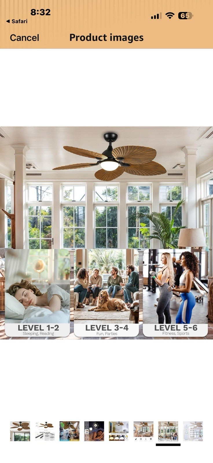 DWVO 52" Ceiling Fans with Lights, Tropical Ceiling Fan with Lights