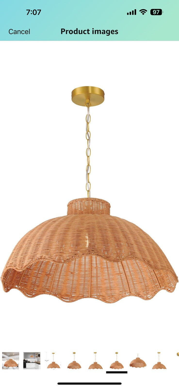 Creative Co-Op 60-Watt Large Scalloped Rattan Pendant Lighting, Natural