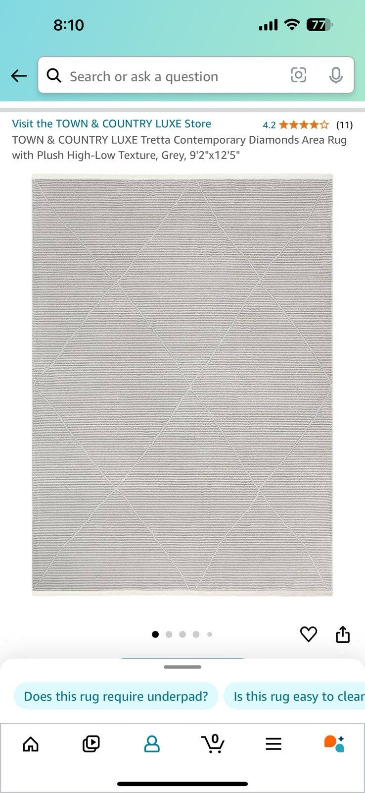 TOWN & COUNTRY LUXE Tretta Contemporary Diamonds Area Rug with Grey, 9'2"x12'5"