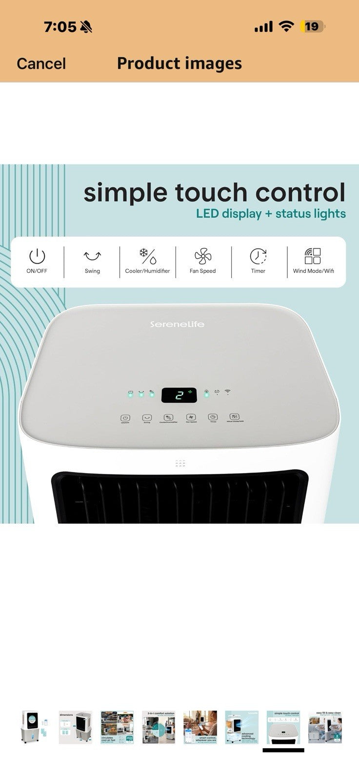 SereneLife Portable Swamp Cooler Air Conditioner - 2500 CFM Airflow, 8 Gallon