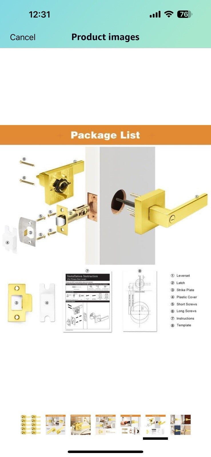 Probrico Gold Privacy Door Handle Lockset Heavy Duty Interior Door