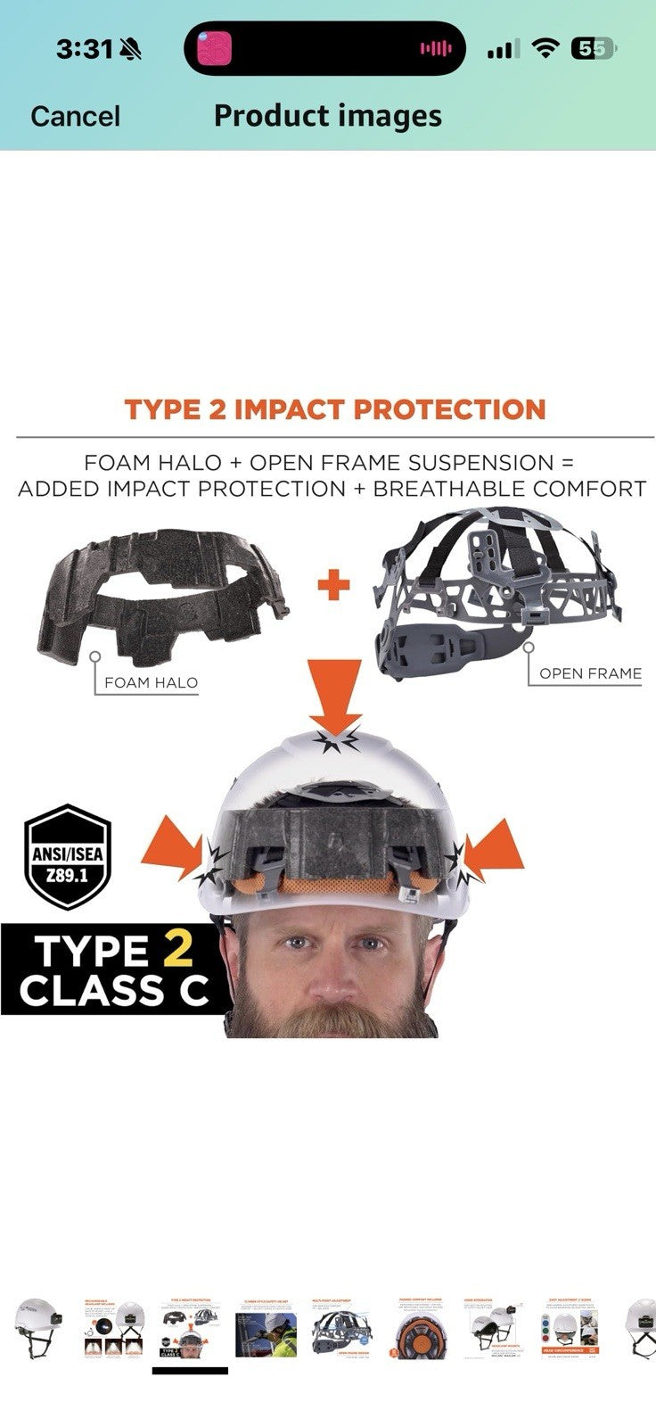 Ergodyne Skullerz 8977LED Type 2 Vented Safety Helmet with LED Light,