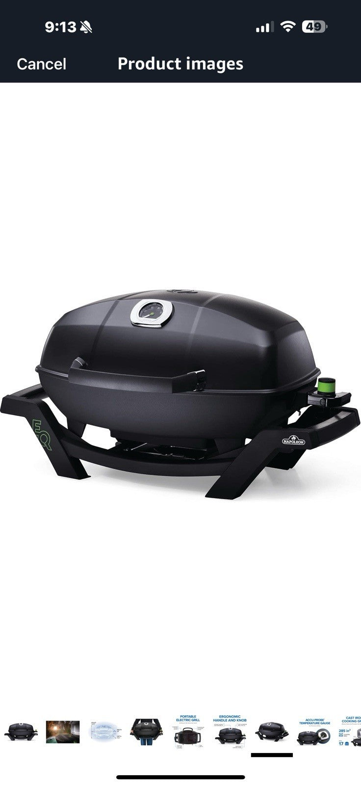 Napoleon TravelQ PRO285E Portable Electric Grill, Black, Tailgating, Camping