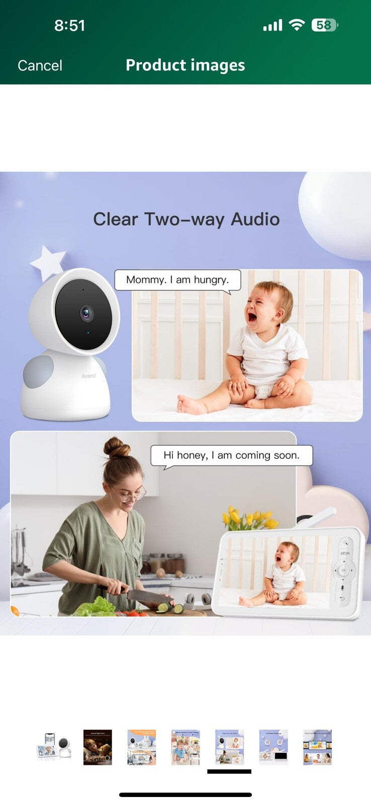 ARENTI Baby Monitor WiFi 6 Smartphone App, 5-inch Wireless Display 