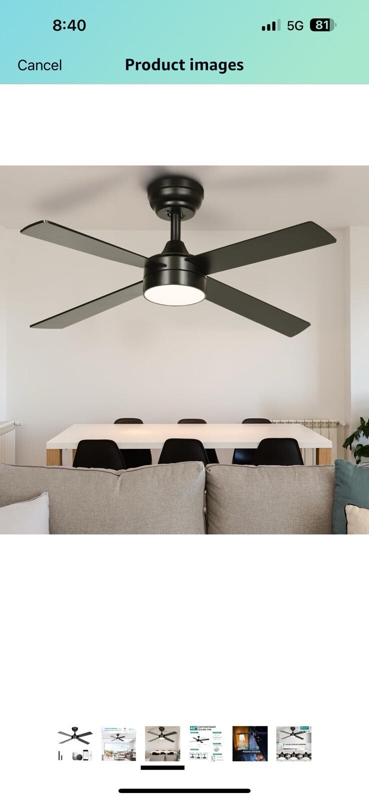 YITAHOME 48 Inch Black Ceiling Fan with Lights and Remote,4 Blades, 