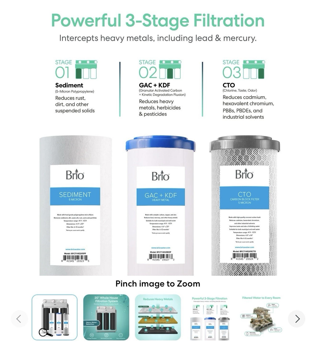 Brio 3-Stage Whole House Filtration System - 20" Heavy Metals