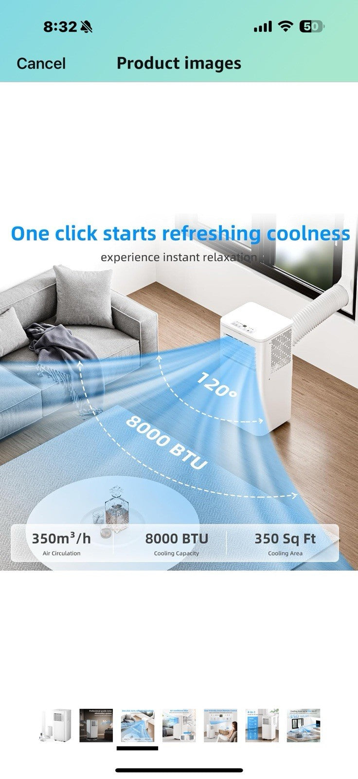 8000 BTU Portable Air Conditioner, 3 in 1 Free Standing Cooling AC Unit 