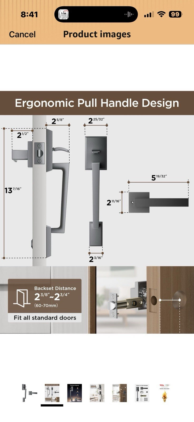 TCL Front Door Handle Set for D2 Series Smart Lock, Exterior Handleset