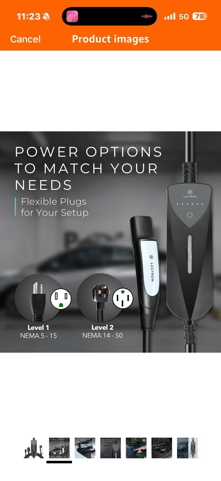 Lectron Level 1/2 (8A - 40A) Tesla NACS Portable EV Charger - Dual-Level