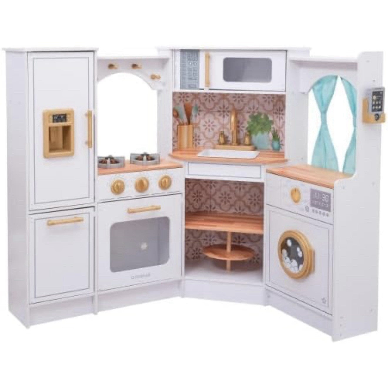 KidKraft Ultimate Corner Wooden Play Kitchen with Lights & Sounds, 