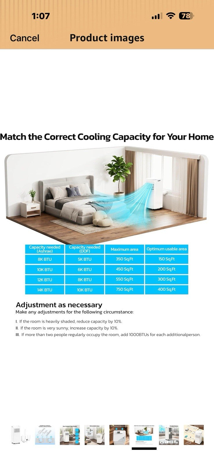 8000 BTU Portable Air Conditioners for Rooms up to 450 Sq Ft, 4 Modes