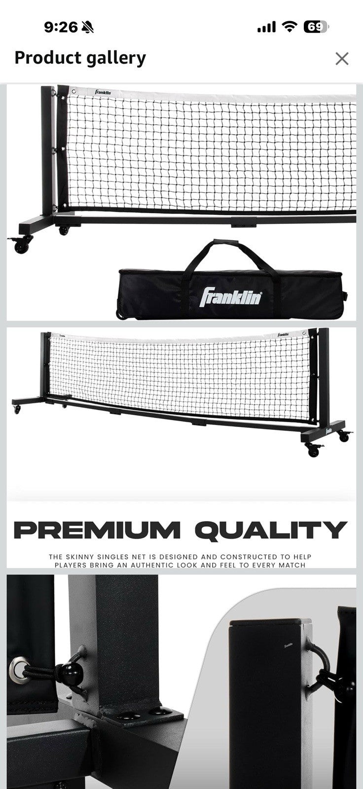 Franklin Sports Skinny Singles 11' Foot Pickleball Net - Portable Outdoor 