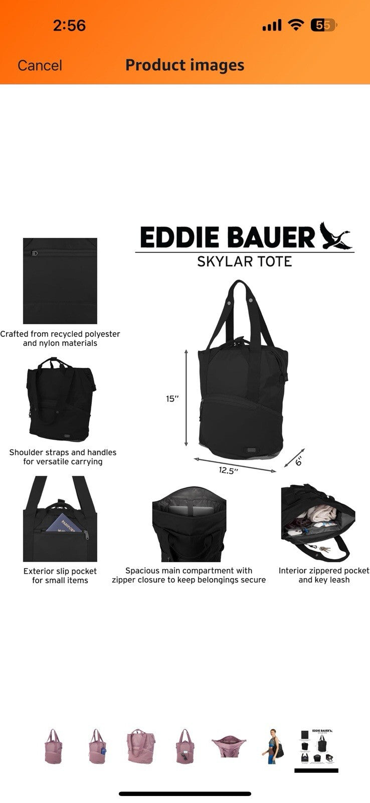 Eddie Bauer 25L Skylar Tote Bag with Secure Laptop Compartment and Mesh