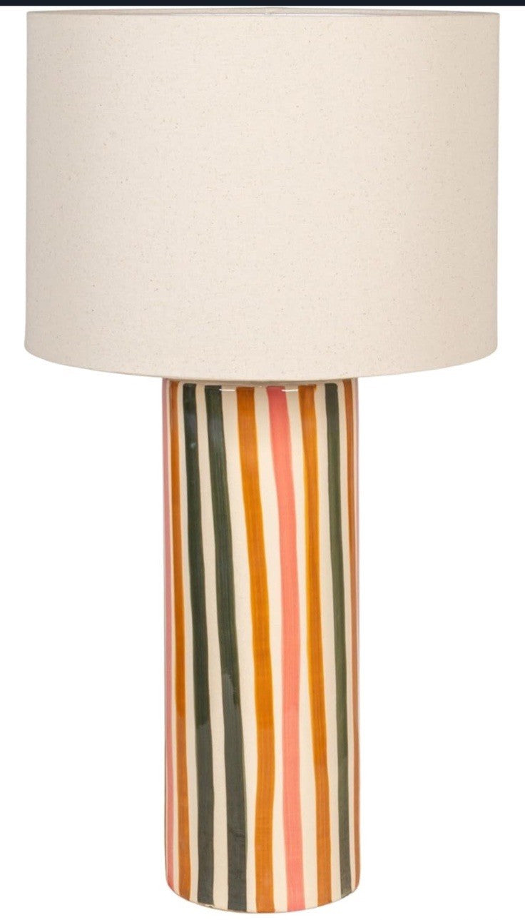 Creative Co-Op Multicolor Stripe Stoneware Table Lamp with Linen Shade