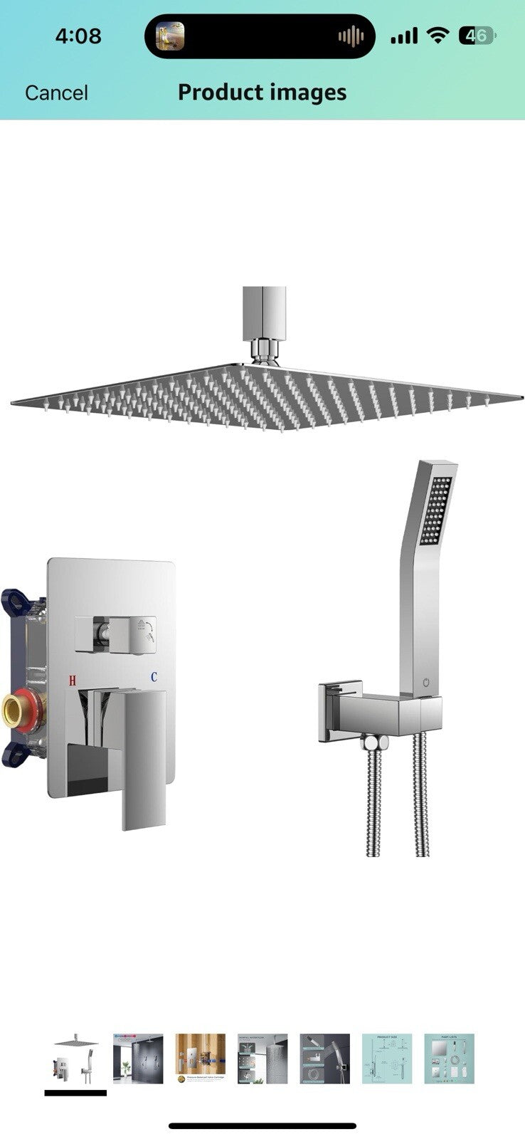 FORIOUS 12 in Rainfall Shower System - Ceiling Mount,Chrome Rain Shower