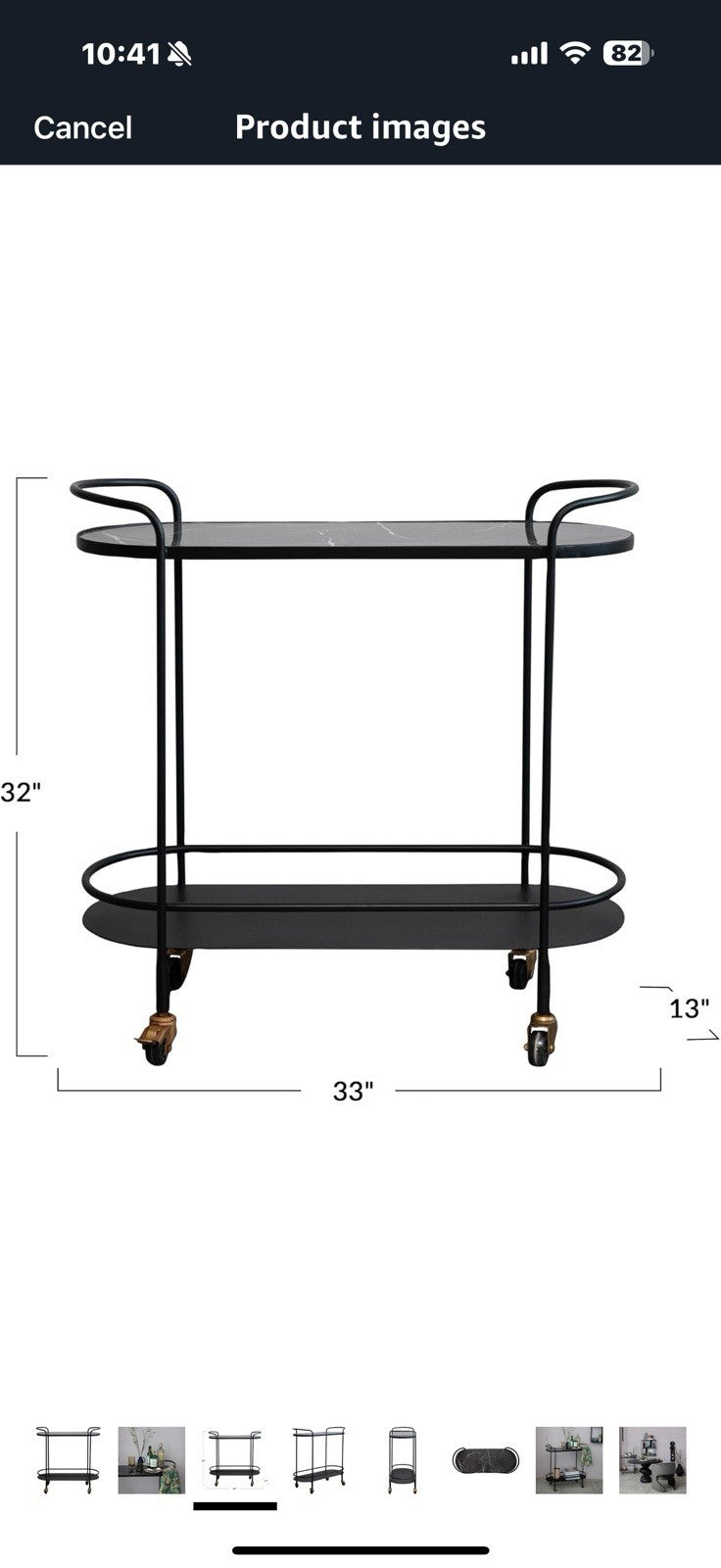 Bloomingville Metal and Veneer 2-Tier Bar Cart on Wheels, Matte Black