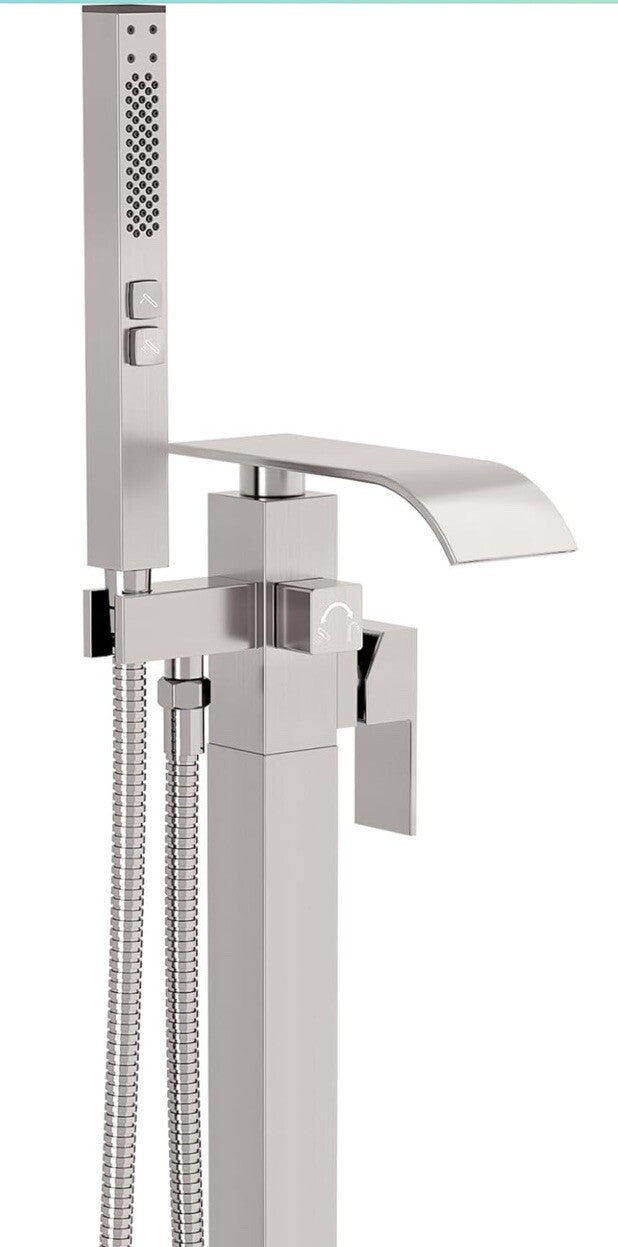 BESy Tub Filler Freestanding Bathtub Faucet Brushed Nickel Floor Mount 
