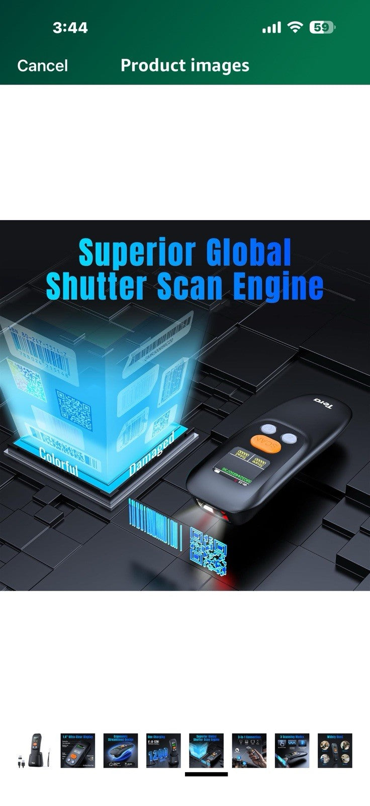 Tera Barcode Scanner Wireless Portable: 1.4" Large LCD Screen 1200mAh