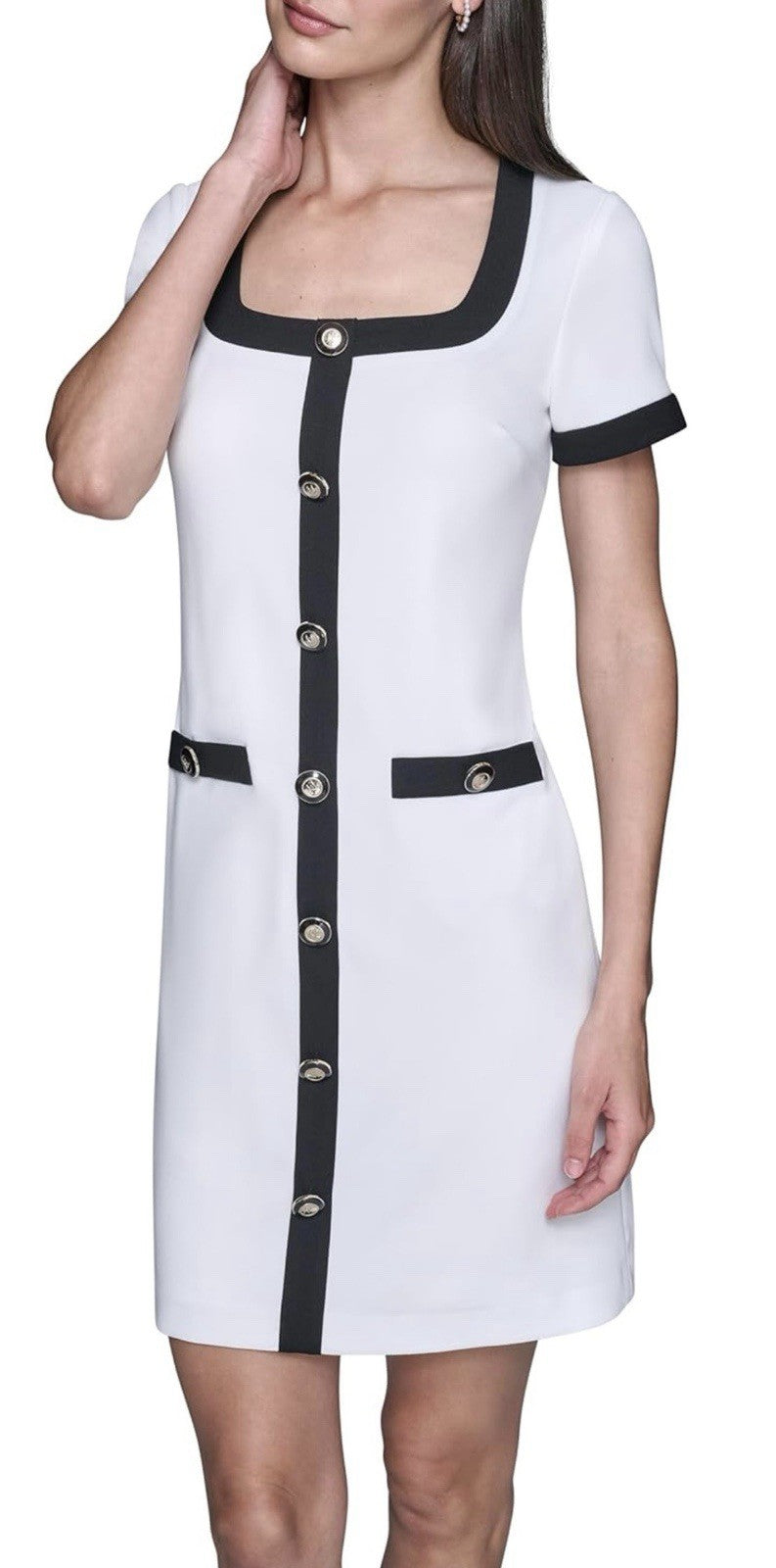 Karl Lagerfeld Womens Contrast Framing Center Buttoned A-line Dress Size 6