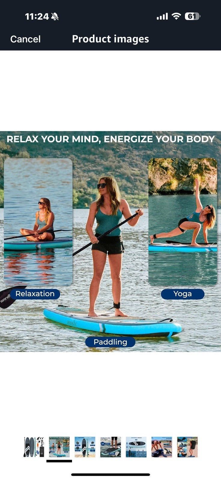 SereneLife 10’6” Inflatable Stand Up Paddle Board with Premium SUP Accessories