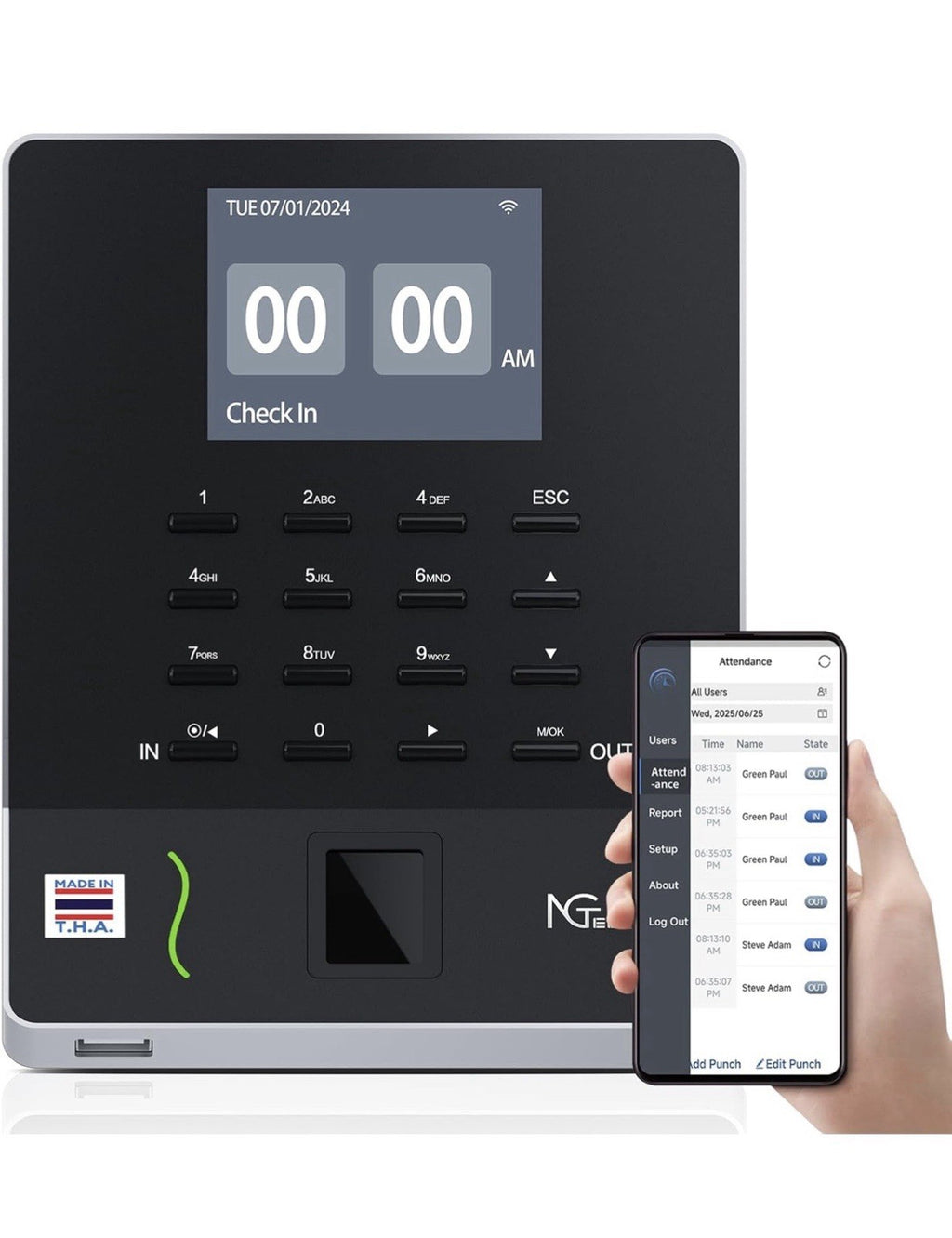 NGTeco APP Time Clock for Small Business, Fingerprint Biometric & PIN Clocking