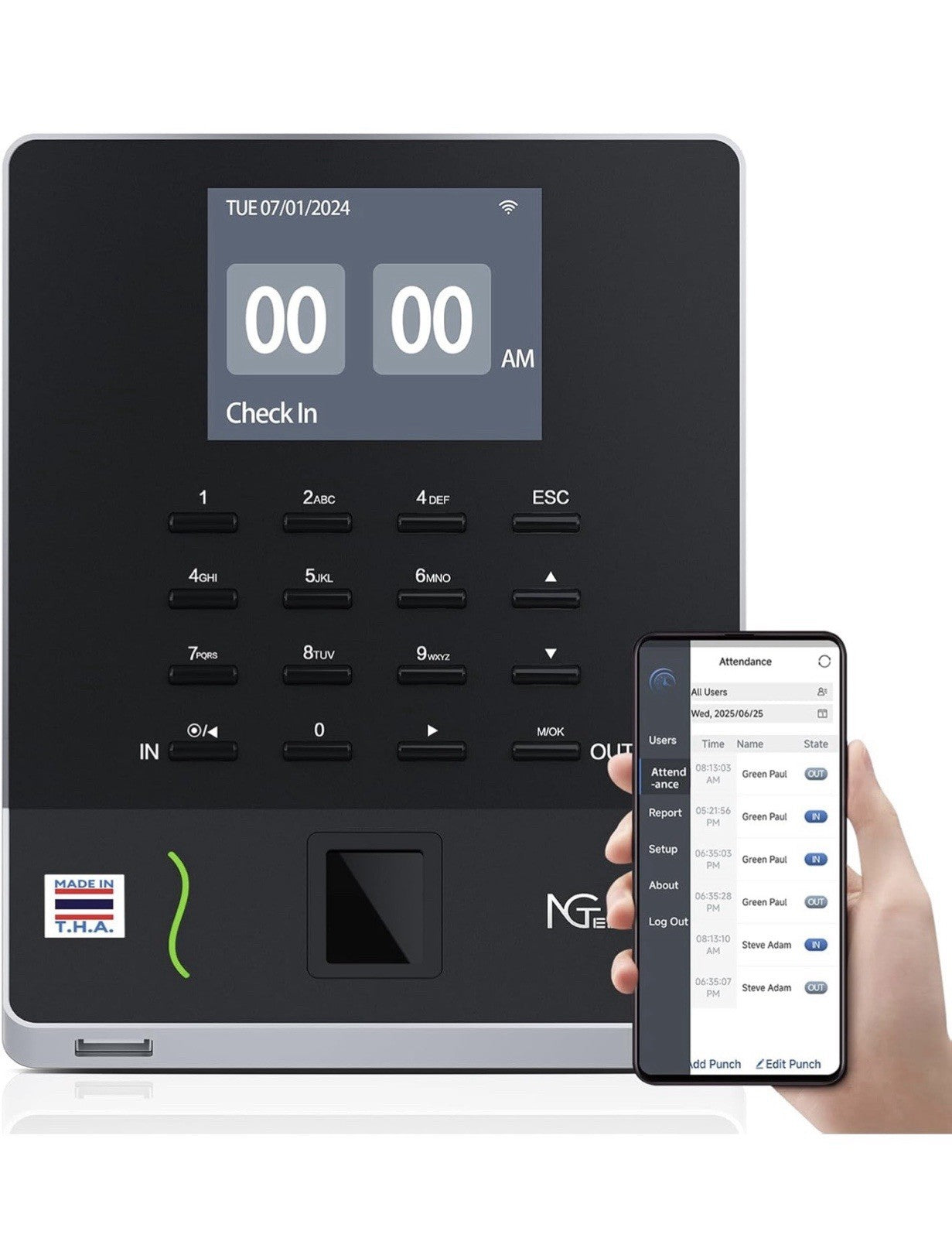 NGTeco APP Time Clock for Small Business, Fingerprint Biometric & PIN Clocking