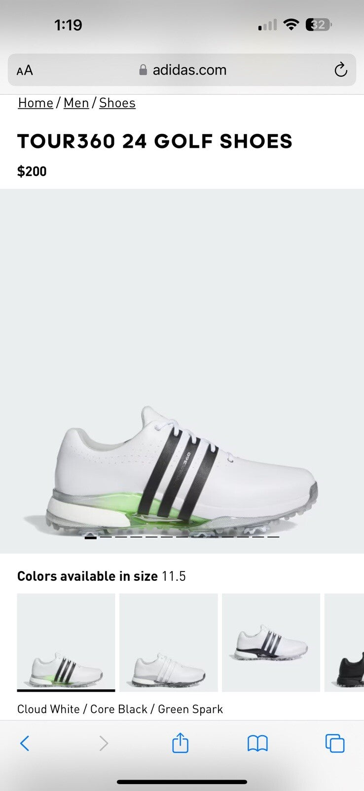 adidas Men's Tour360 24 Boost Golf Shoes 11.5 Wide