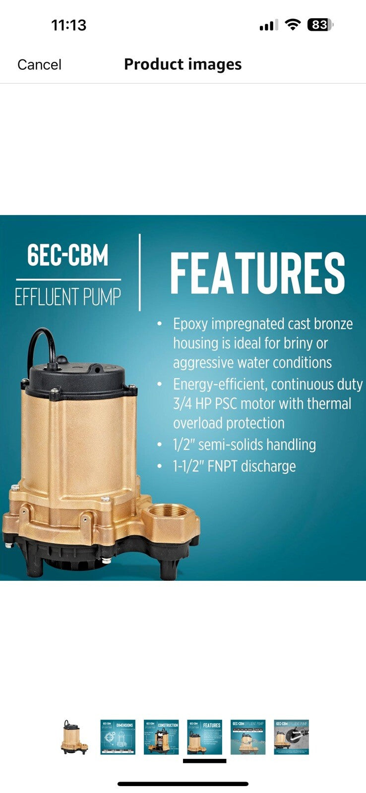 Little Giant 6EC-CBM 115 Volt, 1/3 HP, 3180 GPH, Manual (No Switch)