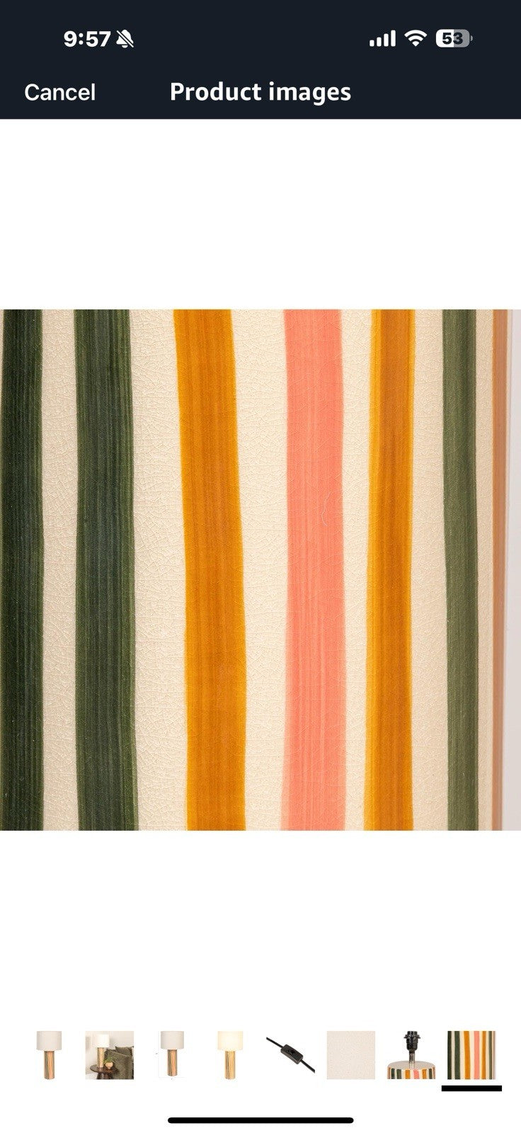 Creative Co-Op Multicolor Stripe Stoneware Table Lamp with Linen Shade