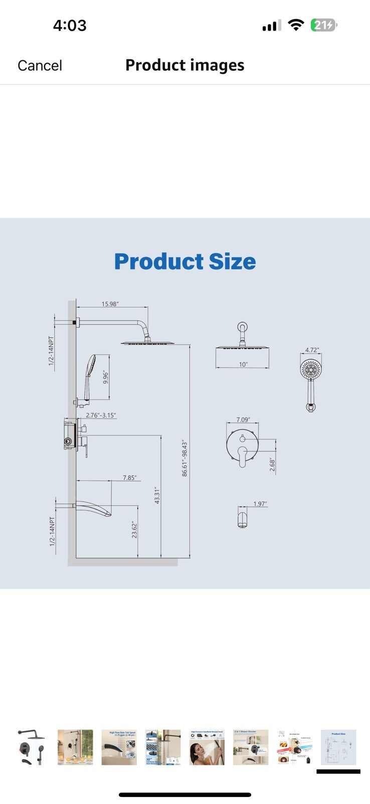 Gabrylly Shower System with Tub Spout, Black Bathtub Shower Faucet Set, 10" 