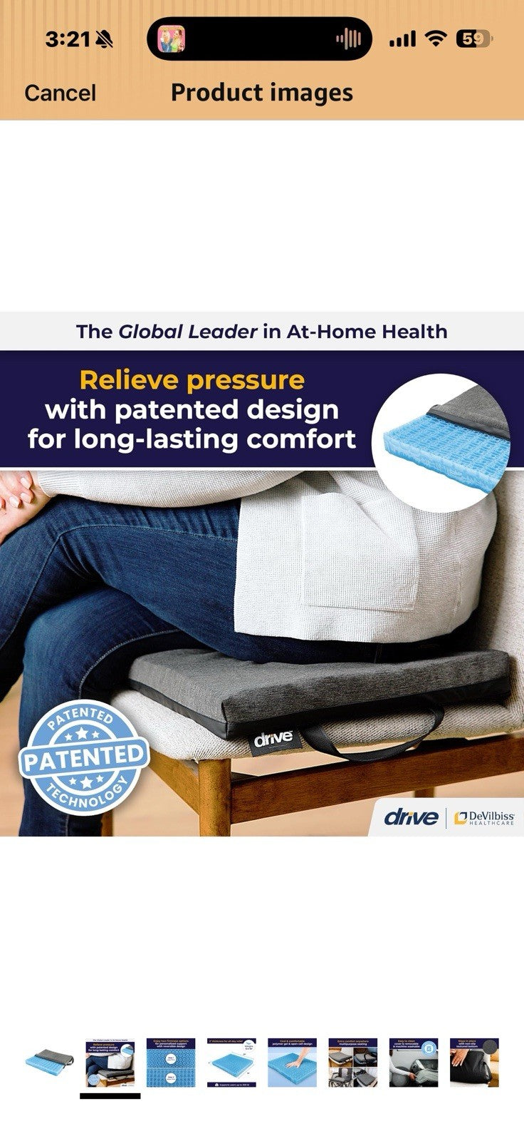 Drive Medical DualEase Gel Seat Chair Cushion for Wheelchair, Office Chairs