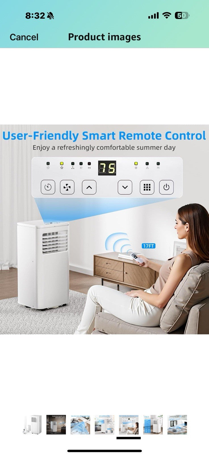 8000 BTU Portable Air Conditioner, 3 in 1 Free Standing Cooling AC Unit 
