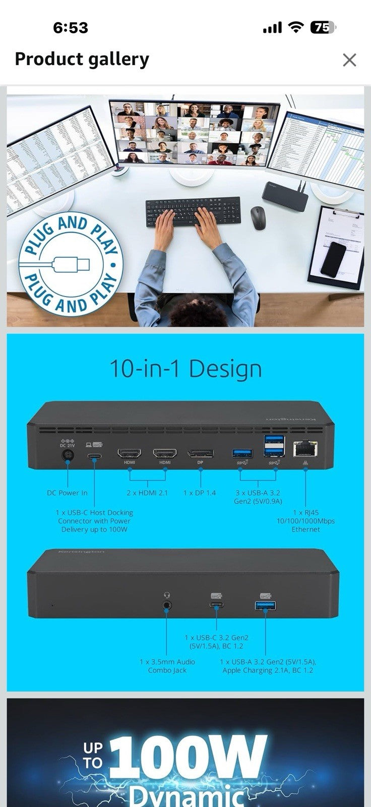 Kensington SD3210U3 USB-C® 10Gbps Triple Video Driverless Dock 100W PD