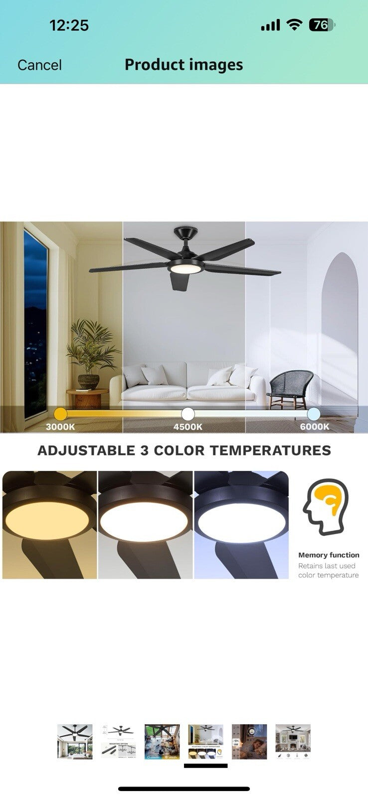 DWVO Ceiling Fan with Light, 54" Ceiling Fan with Remote, Tri-Color Temperature,