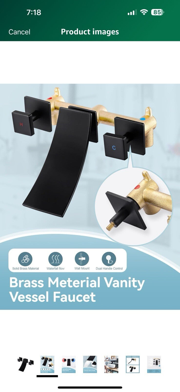 Vanity Vessel Faucet, Wall Mount Brass Wash Basin Faucet for Bathroom 