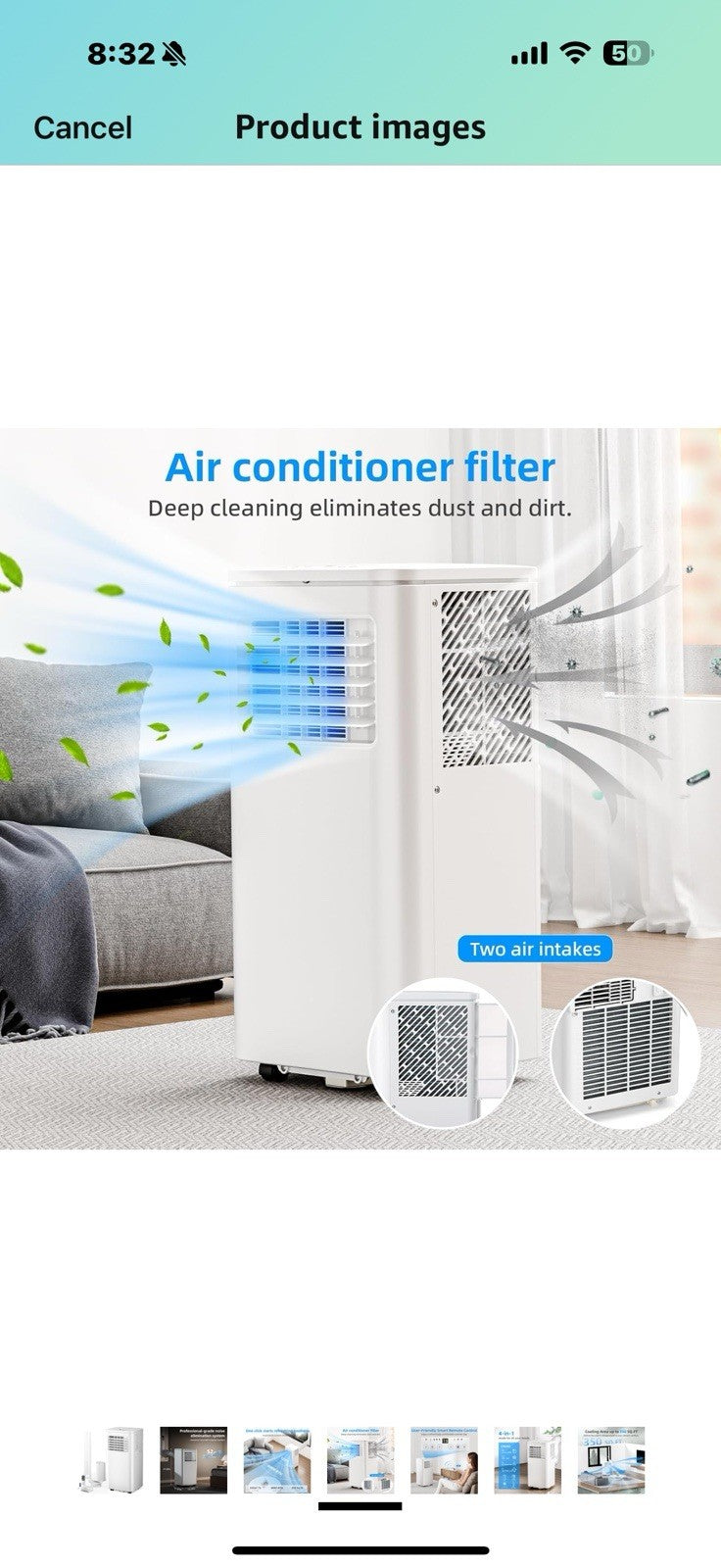 8000 BTU Portable Air Conditioner, 3 in 1 Free Standing Cooling AC Unit 