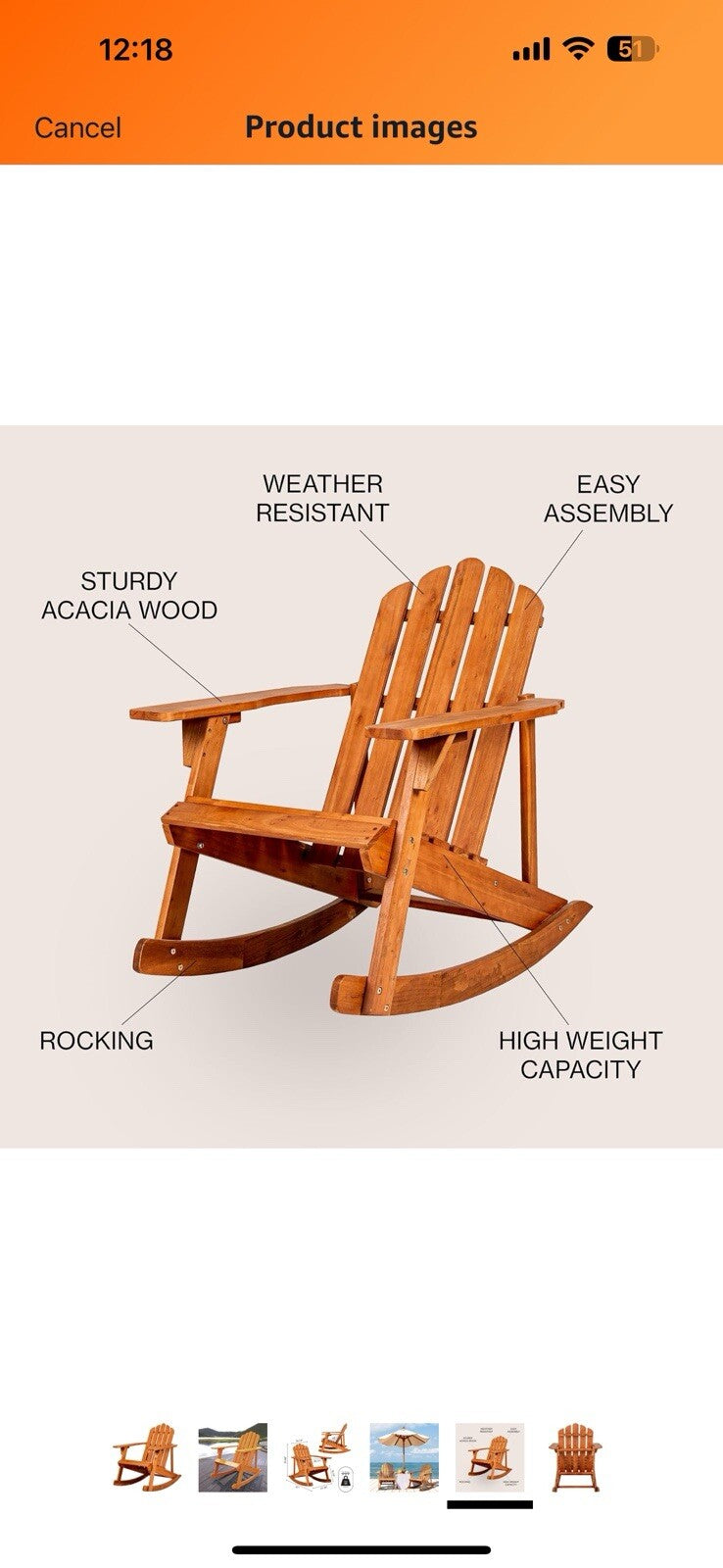 JONATHAN Y PAT1000A Kiawah Outdoor Patio Classic Acacia Wood Adirondack