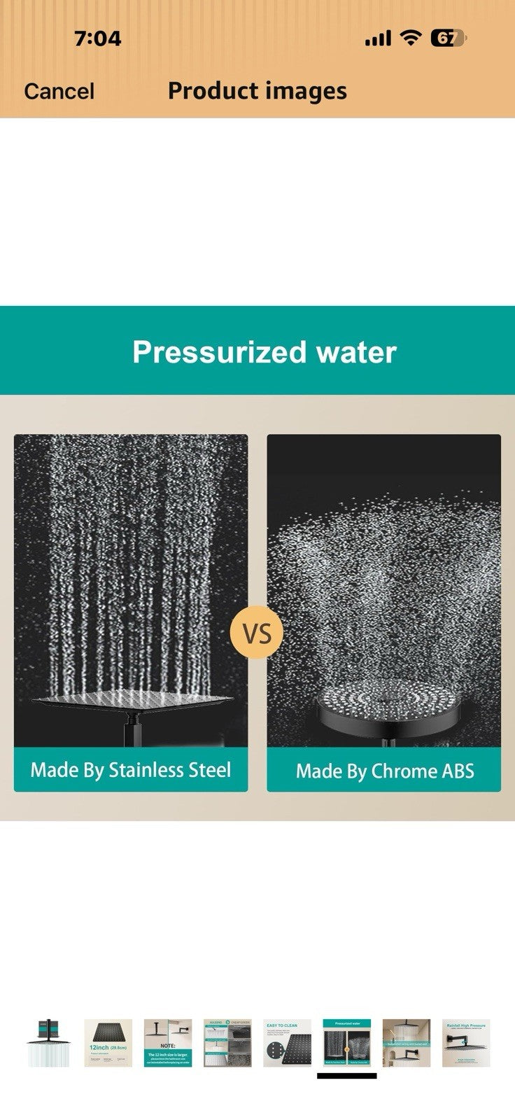 Square Rain Shower Head, High Flow Stainless Steel,Work with any decorative