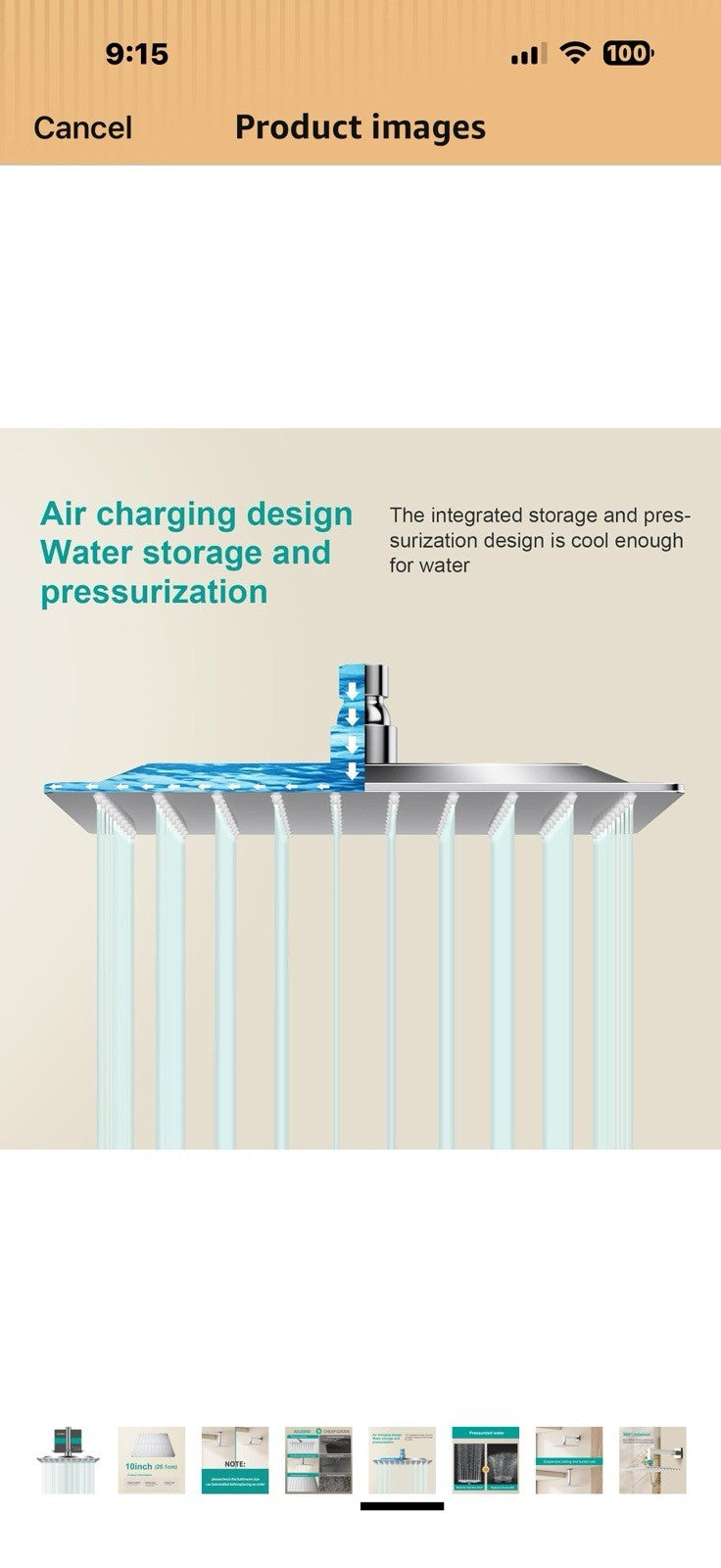 Square Rain Shower Head, High Flow Stainless Steel,Work with any decorative