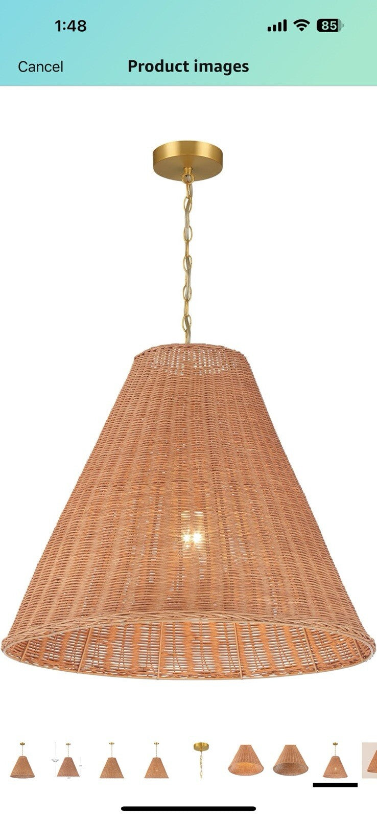 Creative Co-Op Rattan Taper Pendant Light, Natural