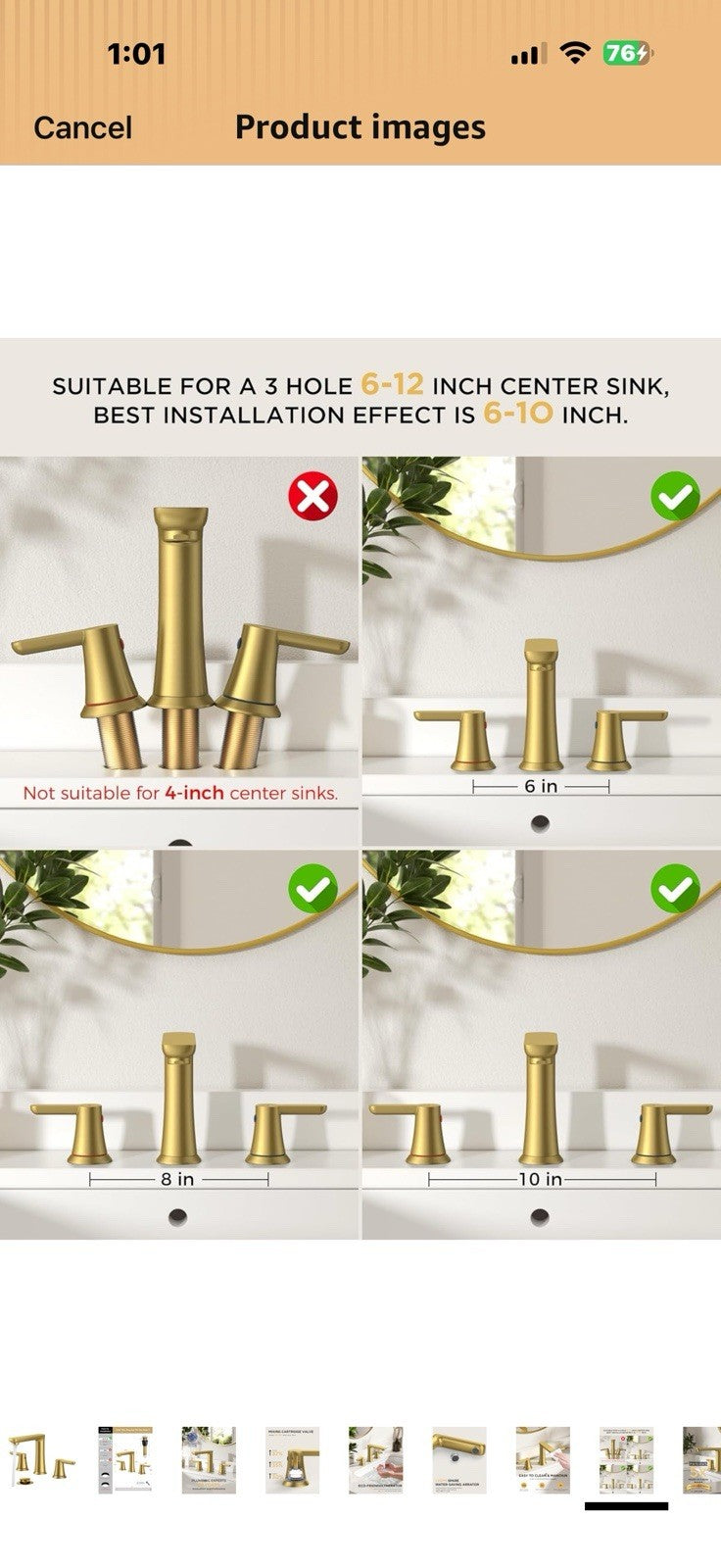 FORIOUS Gold Bathroom Faucet 3 Hole, Two Handle Gold Faucet for Bathroom 